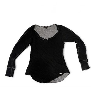 Guess Black Textured Long Sleeve Blouse